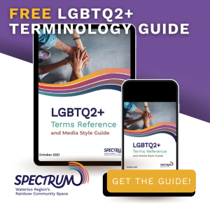 An image showing SPECTRUM's LGBTQ2+ Terms Reference Guide on tablet and mobile