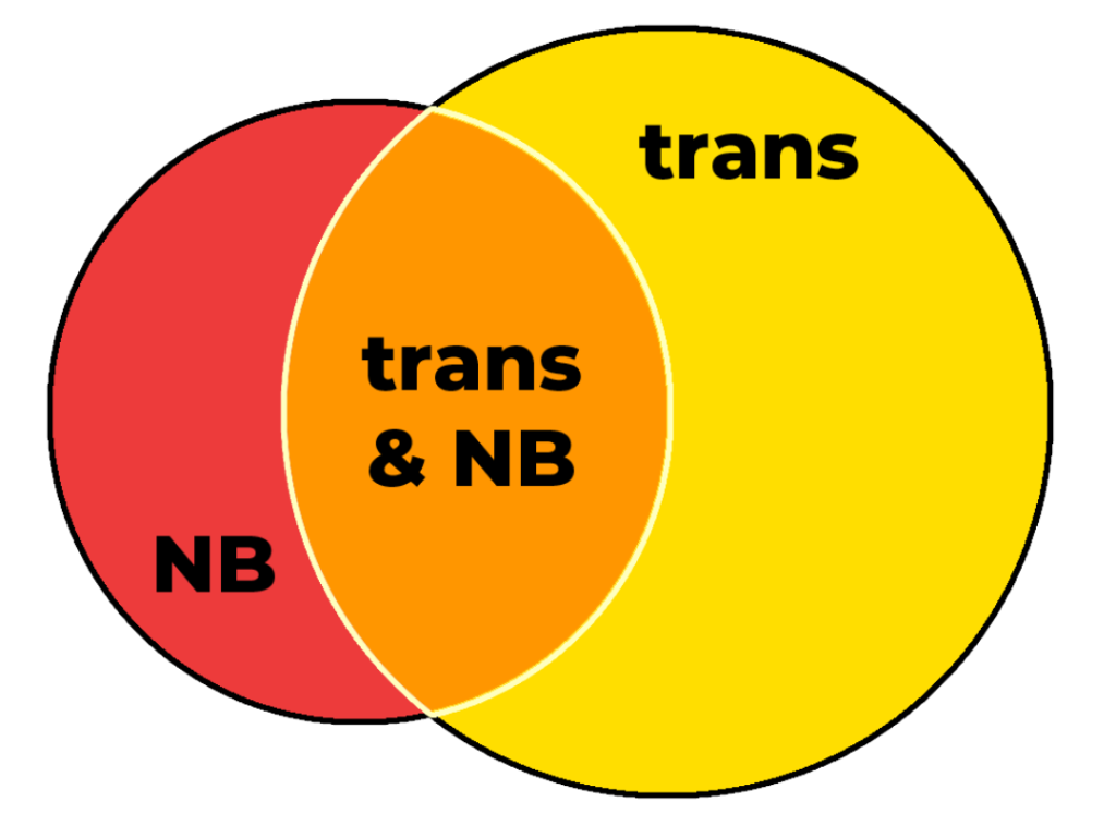 A Venn Diagram depicting Non-Binary and Trans as circles with a large area of overlap