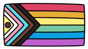 Cartoon drawing of the progress pride flag